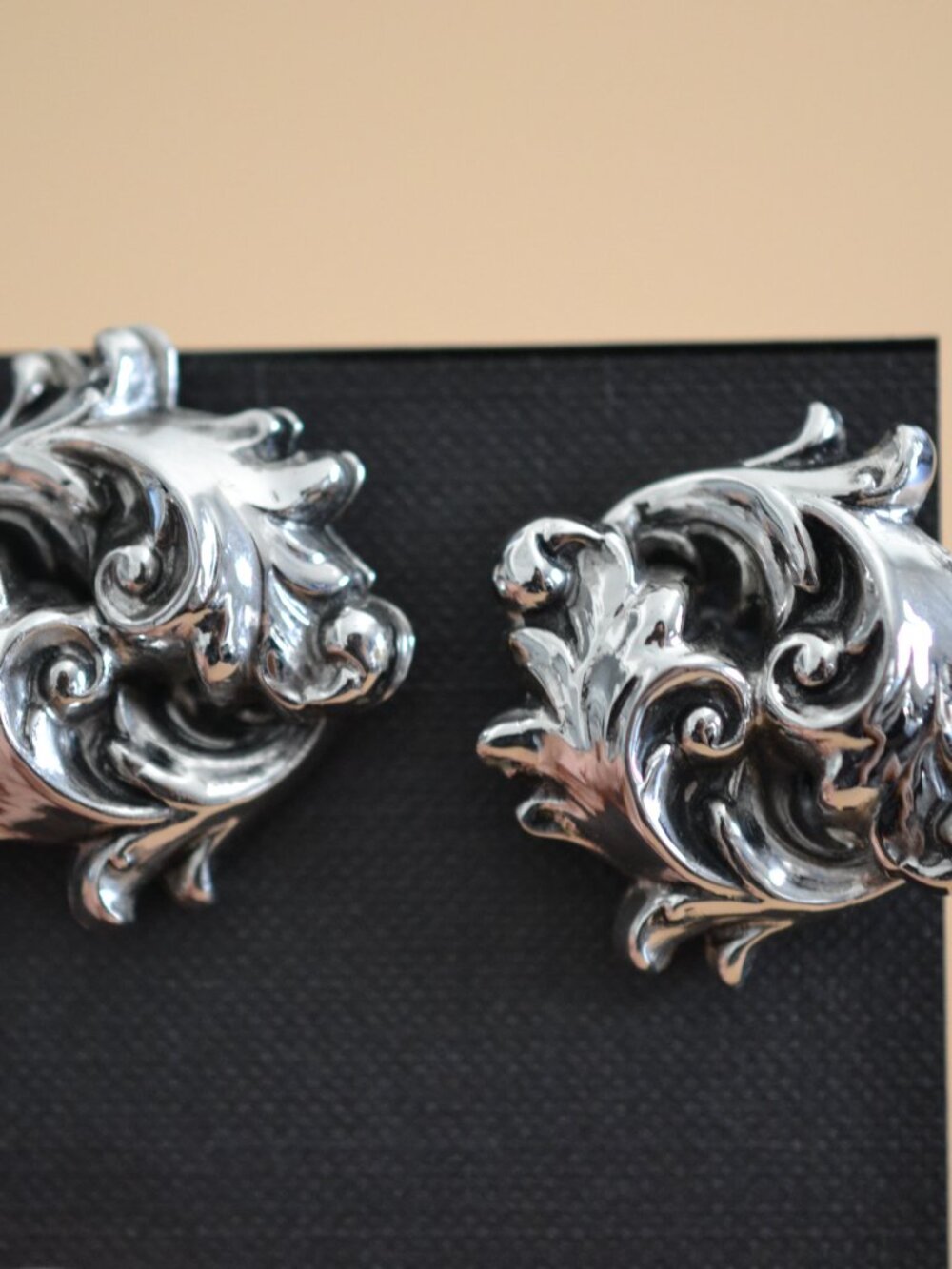 Vintage Whiting & Davis Signed Silver Tone Sculptural Leaf Clip-On Earrings